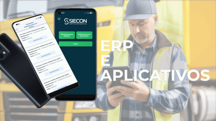 Novo aplicativo de Frotas e Equipamentos do SIECON integra controle de abastecimento e devolução de máquinas ao ERP, direto do celular Aplicativo de Frotas e Equipamentos SIECON em uso no celular durante controle de abastecimento em obra